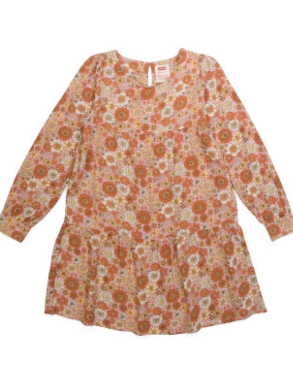 Levi's Girls' Floral Long-Sleeve Dress in Peach and Cream